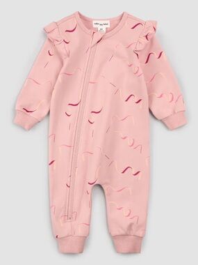 Miles The Label | Pink Ruffle-Shoulder Zip Front Footie